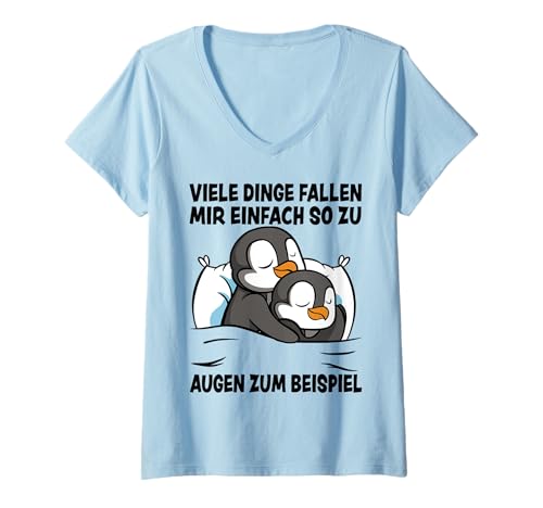 Damen Augen fallen zu Schlafshirt Pinguin Schlafanzug Pyjama T-Shirt mit V-Ausschnitt von Lustige Offizielles Schlafshirt Pinguine Geschenke