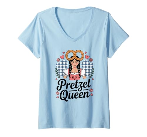 Damen Pretzel Queen Oktoberfest süße deutsche Frau Dirndl Bier T-Shirt mit V-Ausschnitt von Lustige Oktoberfest Deutsche Bierfestival Grafik