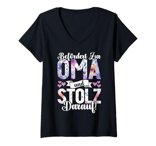 Damen Befördert Zur Oma Und Stolz Darauf Muttertag Großmutter T-Shirt mit V-Ausschnitt Damen Befördert Zur Oma Und Stolz Darauf Muttertag Großmutter T-Shirt mit V-Ausschnitt von Lustige Oma Sprüche Muttertagsgeschenk Omi Grandma