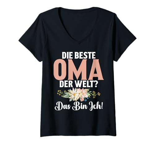 Damen Beste Oma Der Welt Das Bin Ich Muttertag Großmutter Großmama T-Shirt mit V-Ausschnitt Damen Beste Oma Der Welt Das Bin Ich Muttertag Großmutter Großmama T-Shirt mit V-Ausschnitt von Lustige Oma Sprüche Muttertagsgeschenk Omi Grandma