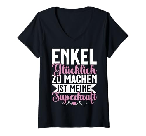Damen Enkel Glücklich Zu Machen Ist Meine Superkraft Muttertag T-Shirt mit V-Ausschnitt Damen Enkel Glücklich Zu Machen Ist Meine Superkraft Muttertag T-Shirt mit V-Ausschnitt von Lustige Oma Sprüche Muttertagsgeschenk Omi Grandma