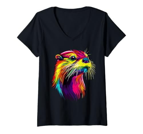 Damen Otter Motiv Ich Liebe Seeotter Fischotter Marder Süßer Otter T-Shirt mit V-Ausschnitt von Lustige Otter Motive für Riesenotter Liebhaber