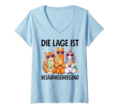 Damen Die Lage Ist Besäufniserregend T-Shirt mit V-Ausschnitt von Lustige Outfits für Party und Kneipentour