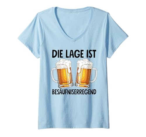 Damen Die Lage Ist Besäufniserregend T-Shirt mit V-Ausschnitt von Lustige Outfits für Party und Kneipentour