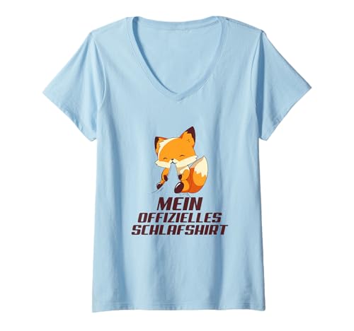 Damen Mein Offizielles Schlafshirt Fuchs Pyjama Schlafanzug Fuchs T-Shirt mit V-Ausschnitt von Lustige Outfits für Schlafen, Kuscheln und Chillen