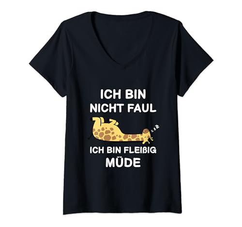 Damen Ich Bin Nicht Faul Giraffe Nachthemd Lustiges Schlafshirt T-Shirt mit V-Ausschnitt von Lustige Pajama Designs für Damen und Herren
