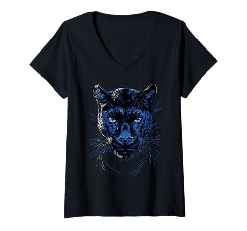 Damen Panther Leopard Raubkatze Süße Großkatze Panter Leoparden T-Shirt mit V-Ausschnitt Damen Panther Leopard Raubkatze Süße Großkatze Panter Leoparden T-Shirt mit V-Ausschnitt von Lustige Panther für alle Raubkatzen Liebhaber