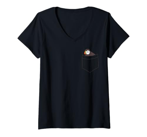 Damen Papageientaucher In Der Tasche Island Papageientaucher T-Shirt mit V-Ausschnitt Damen Papageientaucher In Der Tasche Island Papageientaucher T-Shirt mit V-Ausschnitt von Lustige Papageientaucher Vogel Geschenke