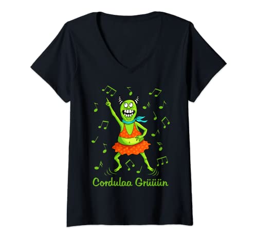 Damen Cordula tanzen Party Kostüm Grün Fasching Karneval lustig T-Shirt mit V-Ausschnitt Damen Cordula tanzen Party Kostüm Grün Fasching Karneval lustig T-Shirt mit V-Ausschnitt von Lustige Party Disko Kostüme JGA Faschingskostüme
