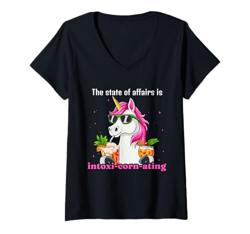 Damen Der Stand der Dinge ist inxi-cornating T-Shirt mit V-Ausschnitt Damen Der Stand der Dinge ist inxi-cornating T-Shirt mit V-Ausschnitt von Lustige Party -Gadgets Einhorn