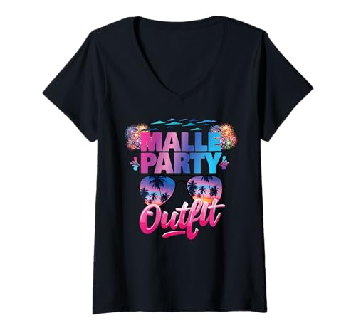 Damen Malle Party Gruppenshirt Frauen Mallorca Outfit Damen Party T-Shirt mit V-Ausschnitt von Lustige Party Köstüme Frauen Männer Urlaub