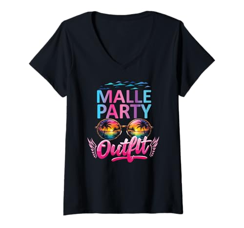 Damen Malle Party Gruppenshirt Frauen Mallorca Outfit Damen Party T-Shirt mit V-Ausschnitt Damen Malle Party Gruppenshirt Frauen Mallorca Outfit Damen Party T-Shirt mit V-Ausschnitt von Lustige Party Köstüme Frauen Männer Urlaub