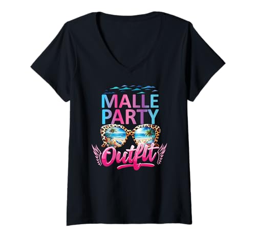 Damen Malle Party Gruppenshirt Frauen Mallorca Outfit Damen Party T-Shirt mit V-Ausschnitt Damen Malle Party Gruppenshirt Frauen Mallorca Outfit Damen Party T-Shirt mit V-Ausschnitt von Lustige Party Köstüme Frauen Männer Urlaub