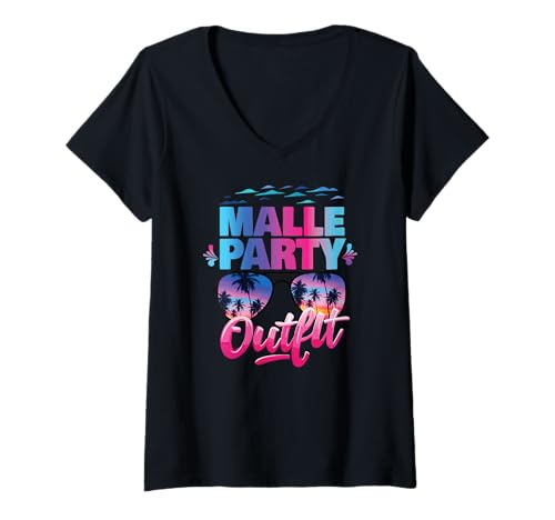 Damen Malle Party Gruppenshirt Frauen Mallorca Outfit Damen Party T-Shirt mit V-Ausschnitt von Lustige Party Köstüme Frauen Männer Urlaub