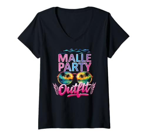 Damen Malle Party Gruppenshirt Frauen Mallorca Outfit Damen Party T-Shirt mit V-Ausschnitt von Lustige Party Köstüme Frauen Männer Urlaub