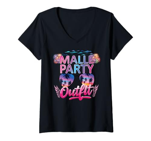 Damen Malle Party Gruppenshirt Frauen Mallorca Outfit Damen Party T-Shirt mit V-Ausschnitt Damen Malle Party Gruppenshirt Frauen Mallorca Outfit Damen Party T-Shirt mit V-Ausschnitt von Lustige Party Köstüme Frauen Männer Urlaub