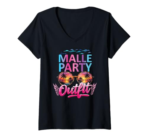 Damen Malle Party Gruppenshirt Frauen Mallorca Outfit Damen Party T-Shirt mit V-Ausschnitt Damen Malle Party Gruppenshirt Frauen Mallorca Outfit Damen Party T-Shirt mit V-Ausschnitt von Lustige Party Köstüme Frauen Männer Urlaub
