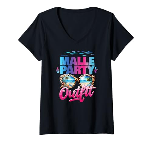 Damen Malle Party Gruppenshirt Frauen Mallorca Outfit Damen Party T-Shirt mit V-Ausschnitt von Lustige Party Köstüme Frauen Männer Urlaub