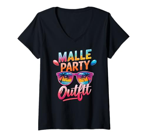 Damen Malle Party Gruppenshirt Mallorca Outfit Damen Herren Party T-Shirt mit V-Ausschnitt von Lustige Party Köstüme Frauen Männer Urlaub