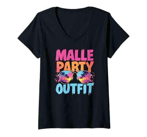 Damen Malle Party Gruppenshirt Mallorca Outfit Damen Herren Party T-Shirt mit V-Ausschnitt Damen Malle Party Gruppenshirt Mallorca Outfit Damen Herren Party T-Shirt mit V-Ausschnitt von Lustige Party Köstüme Frauen Männer Urlaub