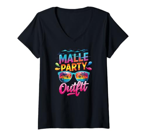 Damen Malle Party Gruppenshirt Mallorca Outfit Damen Herren Party T-Shirt mit V-Ausschnitt von Lustige Party Köstüme Frauen Männer Urlaub