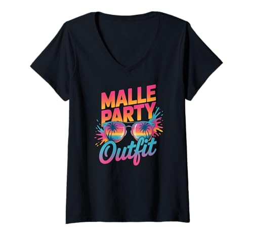 Damen Malle Party Gruppenshirt Mallorca Outfit Damen Herren Party T-Shirt mit V-Ausschnitt Damen Malle Party Gruppenshirt Mallorca Outfit Damen Herren Party T-Shirt mit V-Ausschnitt von Lustige Party Köstüme Frauen Männer Urlaub