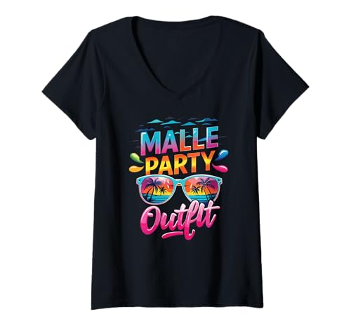 Damen Malle Party Gruppenshirt Mallorca Outfit Damen Herren Party T-Shirt mit V-Ausschnitt Damen Malle Party Gruppenshirt Mallorca Outfit Damen Herren Party T-Shirt mit V-Ausschnitt von Lustige Party Köstüme Frauen Männer Urlaub