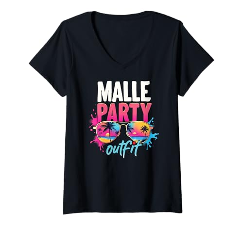 Damen Malle Party Gruppenshirt Mallorca Outfit Damen Herren Party T-Shirt mit V-Ausschnitt Damen Malle Party Gruppenshirt Mallorca Outfit Damen Herren Party T-Shirt mit V-Ausschnitt von Lustige Party Köstüme Frauen Männer Urlaub