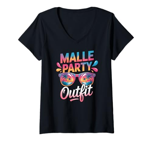 Damen Malle Party Gruppenshirt Mallorca Outfit Damen Herren Party T-Shirt mit V-Ausschnitt von Lustige Party Köstüme Frauen Männer Urlaub