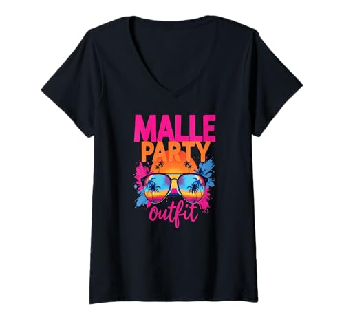 Damen Malle Party Gruppenshirt Mallorca Outfit Damen Herren Party T-Shirt mit V-Ausschnitt von Lustige Party Köstüme Frauen Männer Urlaub