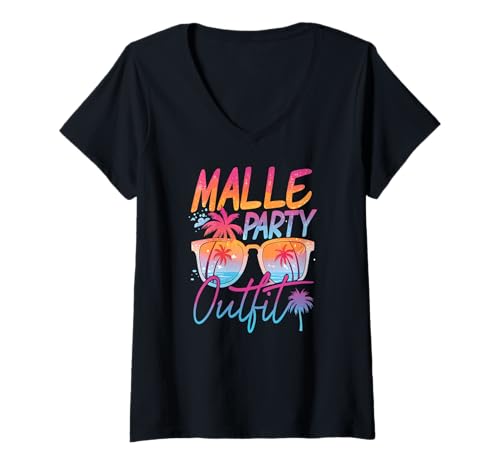 Damen Malle Party Gruppenshirt Mallorca Outfit Damen Herren Party T-Shirt mit V-Ausschnitt von Lustige Party Köstüme Frauen Männer Urlaub