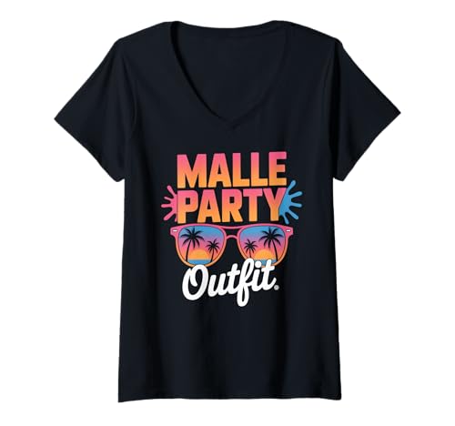Damen Malle Party Gruppenshirt Mallorca Outfit Damen Herren Party T-Shirt mit V-Ausschnitt von Lustige Party Köstüme Frauen Männer Urlaub