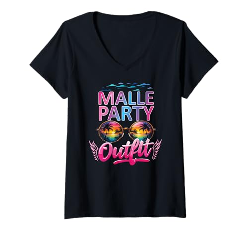 Damen Malle Party Gruppenshirt Mallorca Outfit Damen Herren Party T-Shirt mit V-Ausschnitt von Lustige Party Köstüme Frauen Männer Urlaub