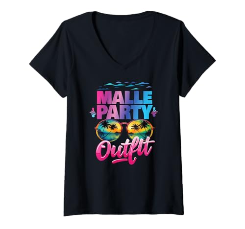 Damen Malle Party Gruppenshirt Mallorca Outfit Damen Herren Party T-Shirt mit V-Ausschnitt Damen Malle Party Gruppenshirt Mallorca Outfit Damen Herren Party T-Shirt mit V-Ausschnitt von Lustige Party Köstüme Frauen Männer Urlaub