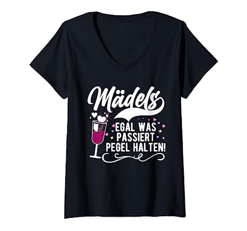 Damen Mädels Egal Was Passiert Pegel Halten Junggesellenabschied T-Shirt mit V-Ausschnitt Damen Mädels Egal Was Passiert Pegel Halten Junggesellenabschied T-Shirt mit V-Ausschnitt von Lustige Party Motive Alkohol Party Gruppe Frau
