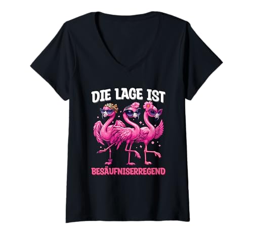 Damen Die Lage Ist Besäufniserregend Flamingo Party Freundinnen T-Shirt mit V-Ausschnitt Damen Die Lage Ist Besäufniserregend Flamingo Party Freundinnen T-Shirt mit V-Ausschnitt von Lustige Party Sprüche Kleidung