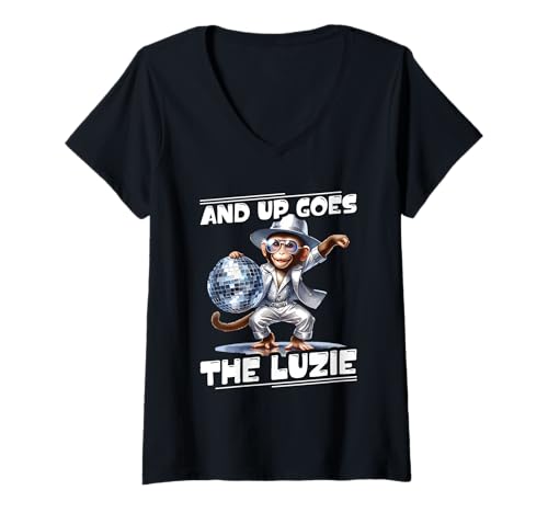 Damen and Up Goes The Luzie AFFE Disco Party Feiern Tanzen T-Shirt mit V-Ausschnitt Damen and Up Goes The Luzie AFFE Disco Party Feiern Tanzen T-Shirt mit V-Ausschnitt von Lustige Party Sprüche Kleidung
