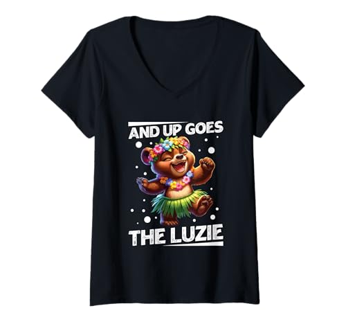 Damen and Up Goes The Luzie Bär Verrückt Party Feiern Tanzen T-Shirt mit V-Ausschnitt Damen and Up Goes The Luzie Bär Verrückt Party Feiern Tanzen T-Shirt mit V-Ausschnitt von Lustige Party Sprüche Kleidung