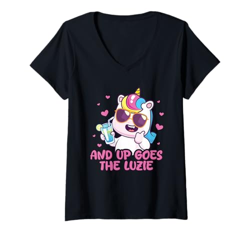 Damen and Up Goes The Luzie Cooles Einhorn Party Urlaub Feiern T-Shirt mit V-Ausschnitt Damen and Up Goes The Luzie Cooles Einhorn Party Urlaub Feiern T-Shirt mit V-Ausschnitt von Lustige Party Sprüche Kleidung