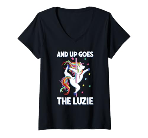 Damen and Up Goes The Luzie Einhorn Party Feiern Tanzen Spruch T-Shirt mit V-Ausschnitt Damen and Up Goes The Luzie Einhorn Party Feiern Tanzen Spruch T-Shirt mit V-Ausschnitt von Lustige Party Sprüche Kleidung