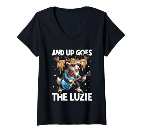 Damen and Up Goes The Luzie Elch Party Urlaub Feiern Spruch T-Shirt mit V-Ausschnitt Damen and Up Goes The Luzie Elch Party Urlaub Feiern Spruch T-Shirt mit V-Ausschnitt von Lustige Party Sprüche Kleidung