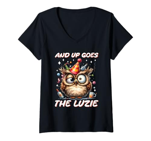 Damen and Up Goes The Luzie Eule Party Urlaub Feiern Spruch T-Shirt mit V-Ausschnitt Damen and Up Goes The Luzie Eule Party Urlaub Feiern Spruch T-Shirt mit V-Ausschnitt von Lustige Party Sprüche Kleidung