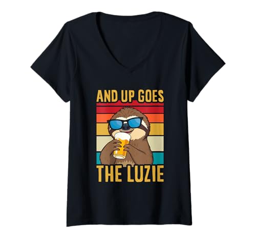 Damen and Up Goes The Luzie Faultier Bier Party Feiern Tanzen T-Shirt mit V-Ausschnitt Damen and Up Goes The Luzie Faultier Bier Party Feiern Tanzen T-Shirt mit V-Ausschnitt von Lustige Party Sprüche Kleidung