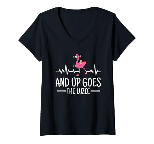Damen and Up Goes The Luzie Flamingo Party Feiern Herzschlag T-Shirt mit V-Ausschnitt Damen and Up Goes The Luzie Flamingo Party Feiern Herzschlag T-Shirt mit V-Ausschnitt von Lustige Party Sprüche Kleidung