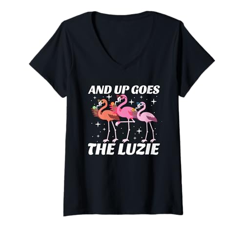 Damen and Up Goes The Luzie Flamingo Party Urlaub Feiern T-Shirt mit V-Ausschnitt Damen and Up Goes The Luzie Flamingo Party Urlaub Feiern T-Shirt mit V-Ausschnitt von Lustige Party Sprüche Kleidung