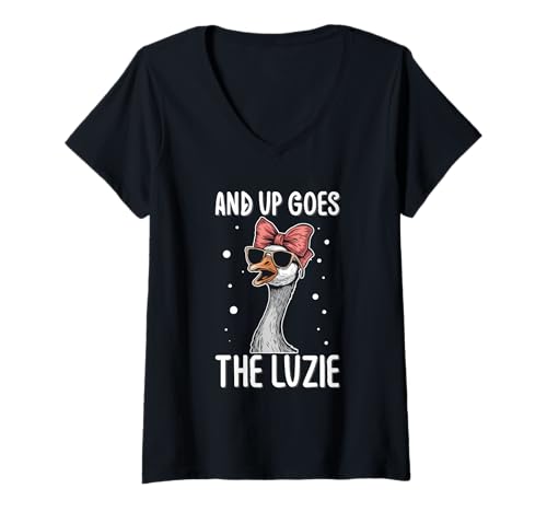 Damen and Up Goes The Luzie Gans Party Urlaub Feiern Spruch T-Shirt mit V-Ausschnitt Damen and Up Goes The Luzie Gans Party Urlaub Feiern Spruch T-Shirt mit V-Ausschnitt von Lustige Party Sprüche Kleidung