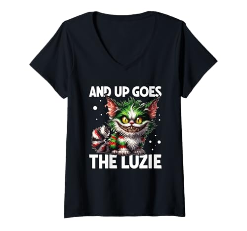 Damen and Up Goes The Luzie Katze Verrückt Party Urlaub Feiern T-Shirt mit V-Ausschnitt von Lustige Party Sprüche Kleidung