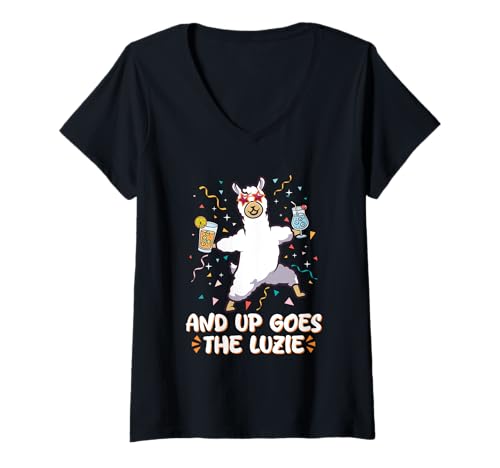 Damen and Up Goes The Luzie Lama Party Tanzen Urlaub Feiern T-Shirt mit V-Ausschnitt Damen and Up Goes The Luzie Lama Party Tanzen Urlaub Feiern T-Shirt mit V-Ausschnitt von Lustige Party Sprüche Kleidung