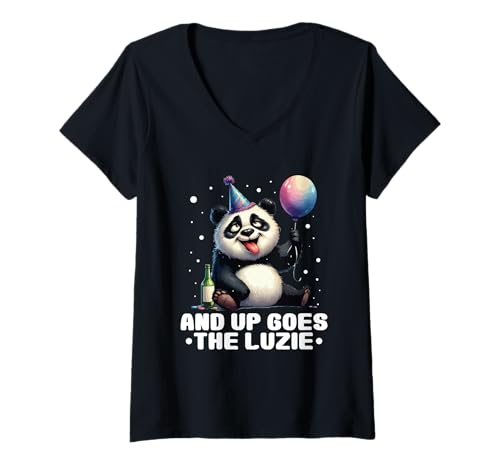 Damen and Up Goes The Luzie Panda Party Urlaub Feiern Lustig T-Shirt mit V-Ausschnitt Damen and Up Goes The Luzie Panda Party Urlaub Feiern Lustig T-Shirt mit V-Ausschnitt von Lustige Party Sprüche Kleidung