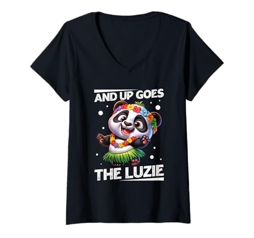 Damen and Up Goes The Luzie Panda Verrückt Party Feiern Tanzen T-Shirt mit V-Ausschnitt Damen and Up Goes The Luzie Panda Verrückt Party Feiern Tanzen T-Shirt mit V-Ausschnitt von Lustige Party Sprüche Kleidung